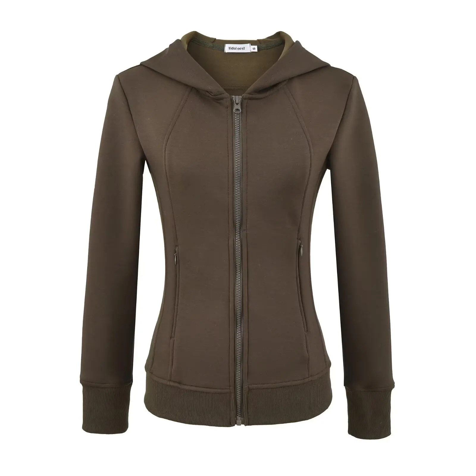 Slim Fit American Zipper Hooded Thin Fce Long Sve Waist Cinching Elastic Sweatirt Women Autumn Winter Versatile Long ...