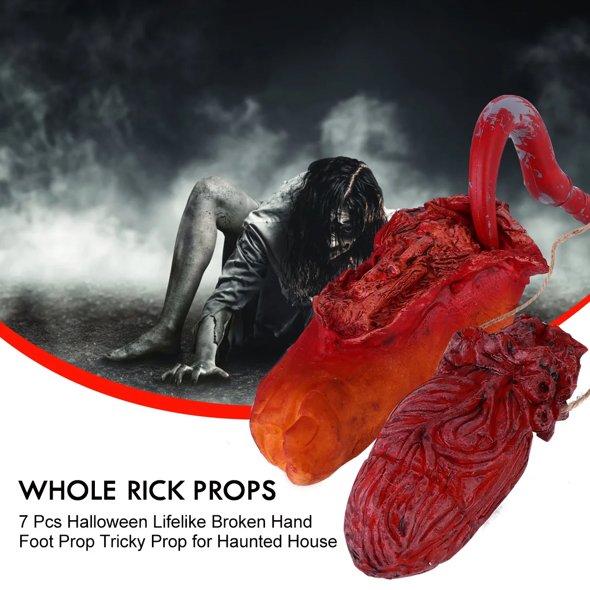 7 Pcs Broken Hands Feet Hanging Chain Prop Scary Vintage Halloween Decor Bloody