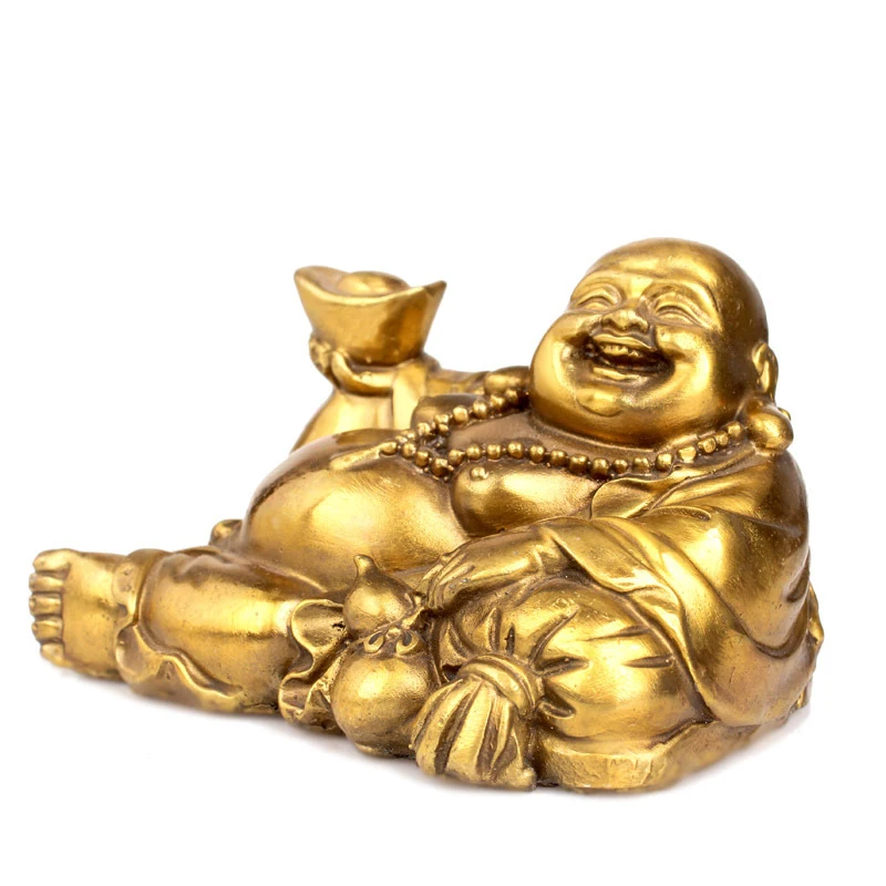 Brass Maitreya Ornament, Decoration, Large Bronze Statue of Reclining Buddha for Home and Car