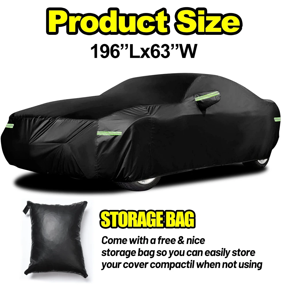 Full Car Cover for Dodge Challenger Rain Snow All Weather Protection 190T Waterproof Dustproof Scratch Resistant Black Covers