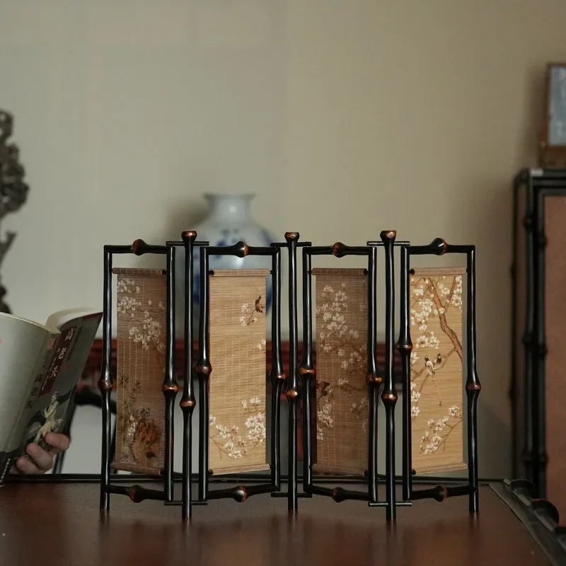 Gongzhu double-sided table screen, tea space tea table small screen ornament, desktop Chinese retro bamboo screen tea