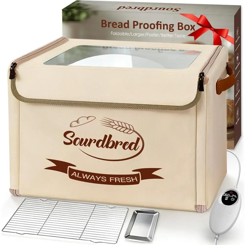 

Large Capacity Dough Proofing Box with Temperature Control, Timer, and Metal Rack for Sourdough Starter, Bread, Pizza, Yogurt, a