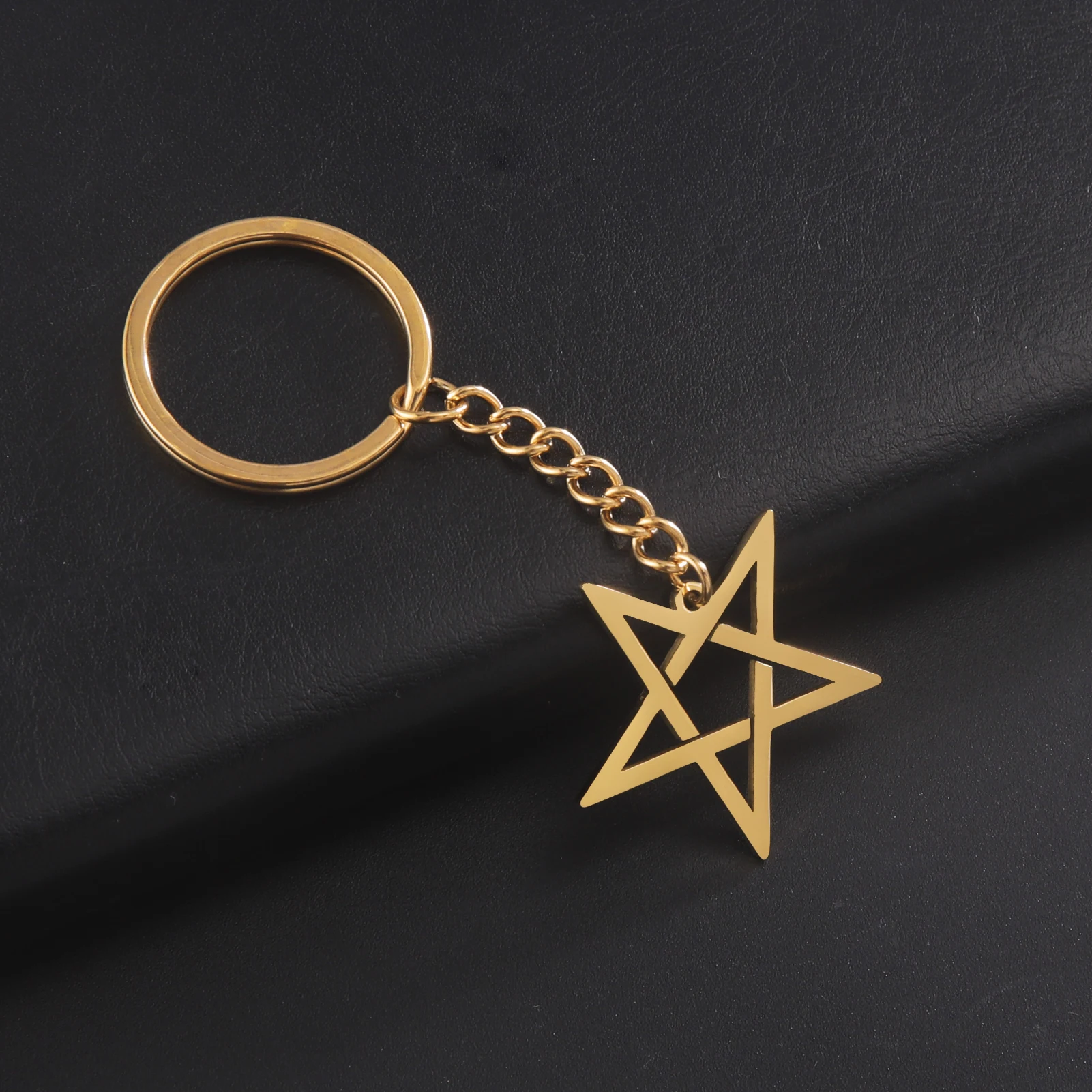 Unift Goth Gothic Stainless Steel Key Chain Keyring Inverted Pentagram Pentacle Charms Keychain Satanic Wiccan Pagan Jewelry