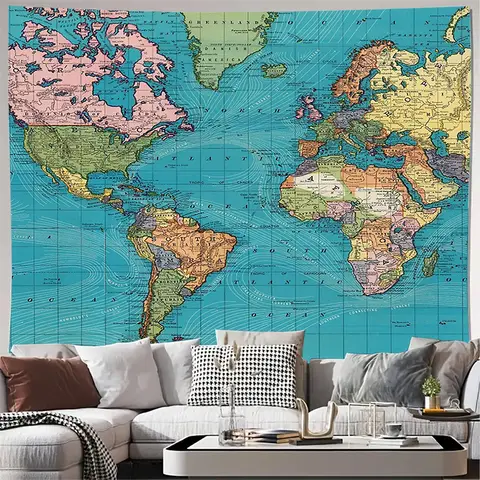 Vintage World Map Tapestry Wall Hanging Antique Map Decor Celestial Art Travel Theme Bedroom Aesthetic Home Decor Living Room Wa