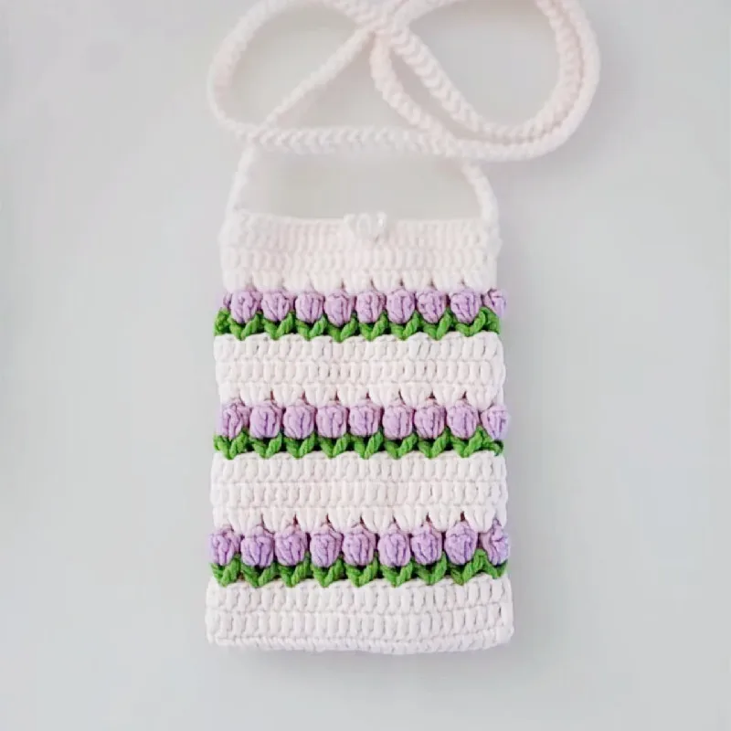 Exquisite and cute mobile phone bag, hand woven strawberry crossbody bag, headphone bag, fashionable new girl card bag