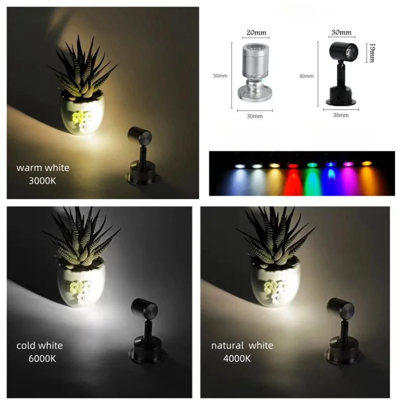 MINI LED Spotlight 3W Surface Mounted Downlight  AC110V 220V LED Cabinet Counter Display case Showcase Home Lighting DC12V