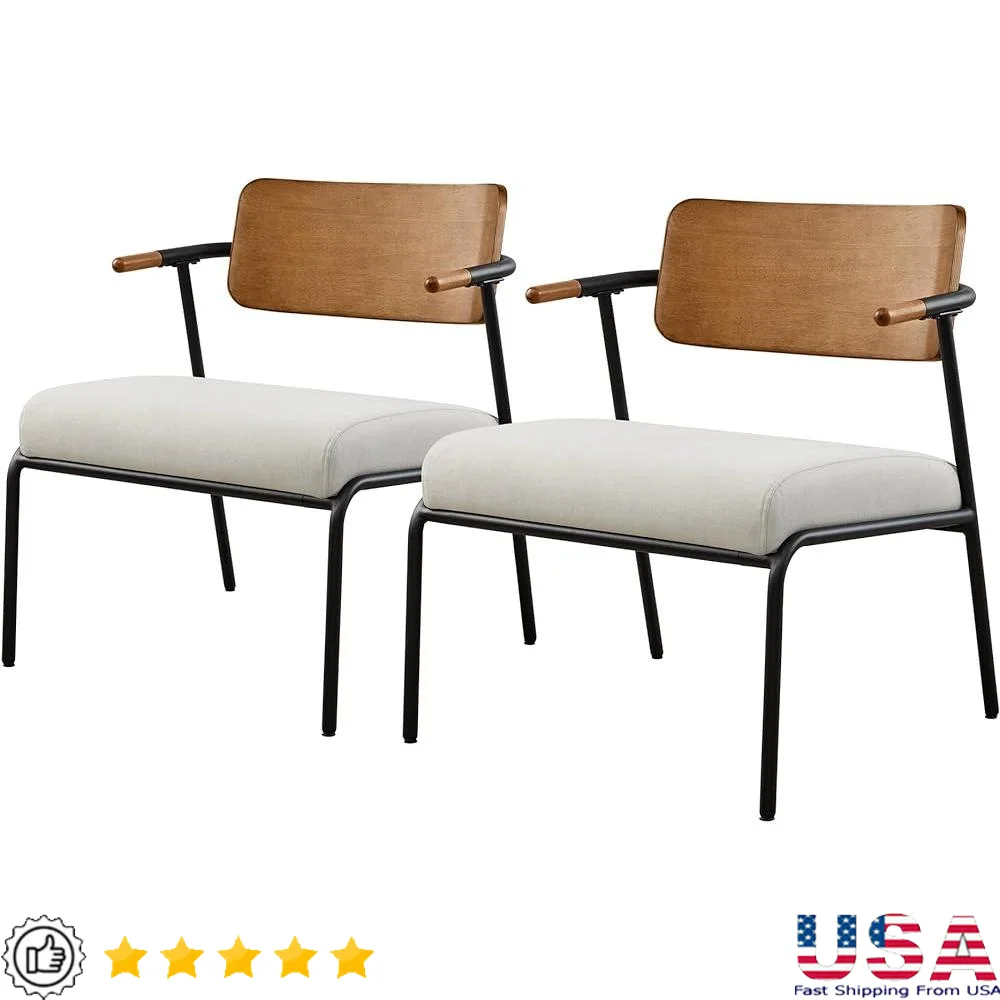 Mid Century Modern Accent Chair Set of 2 Upholstered Lounge Armchair Metal Frame Removable Cushion Living Room Furniture