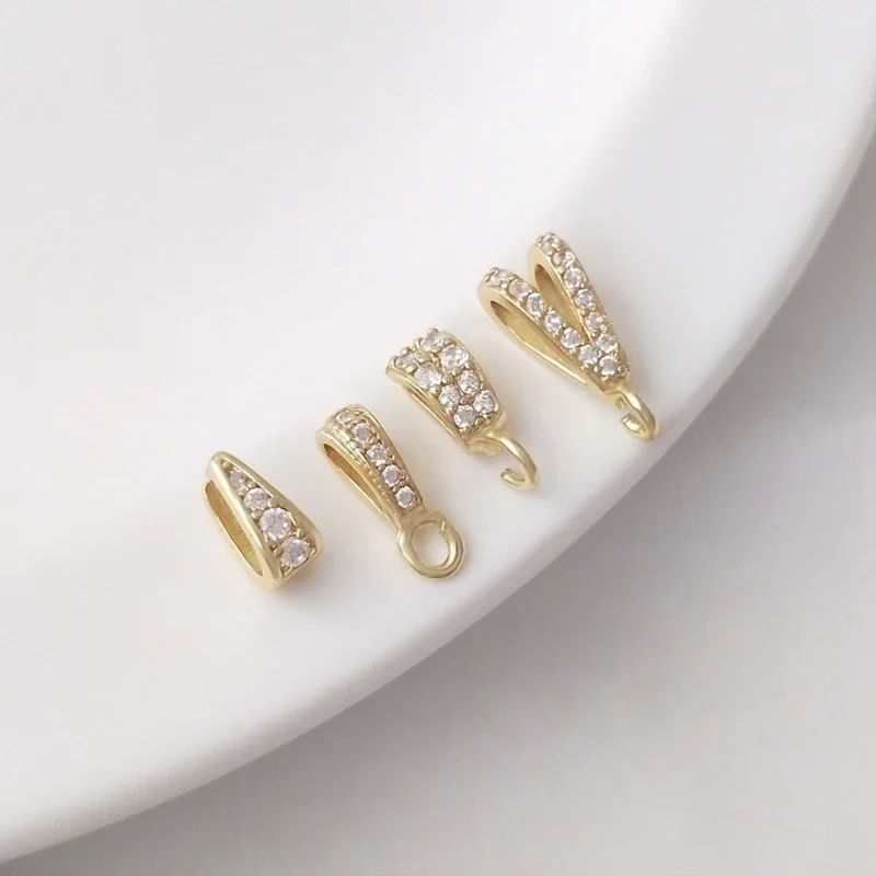 4Pcs Gold Plated Brass Micro Pave Zircon Teardrop Locket Bail With Loop Pendant Clasps Connector for Diy Jewelry Making Supplies