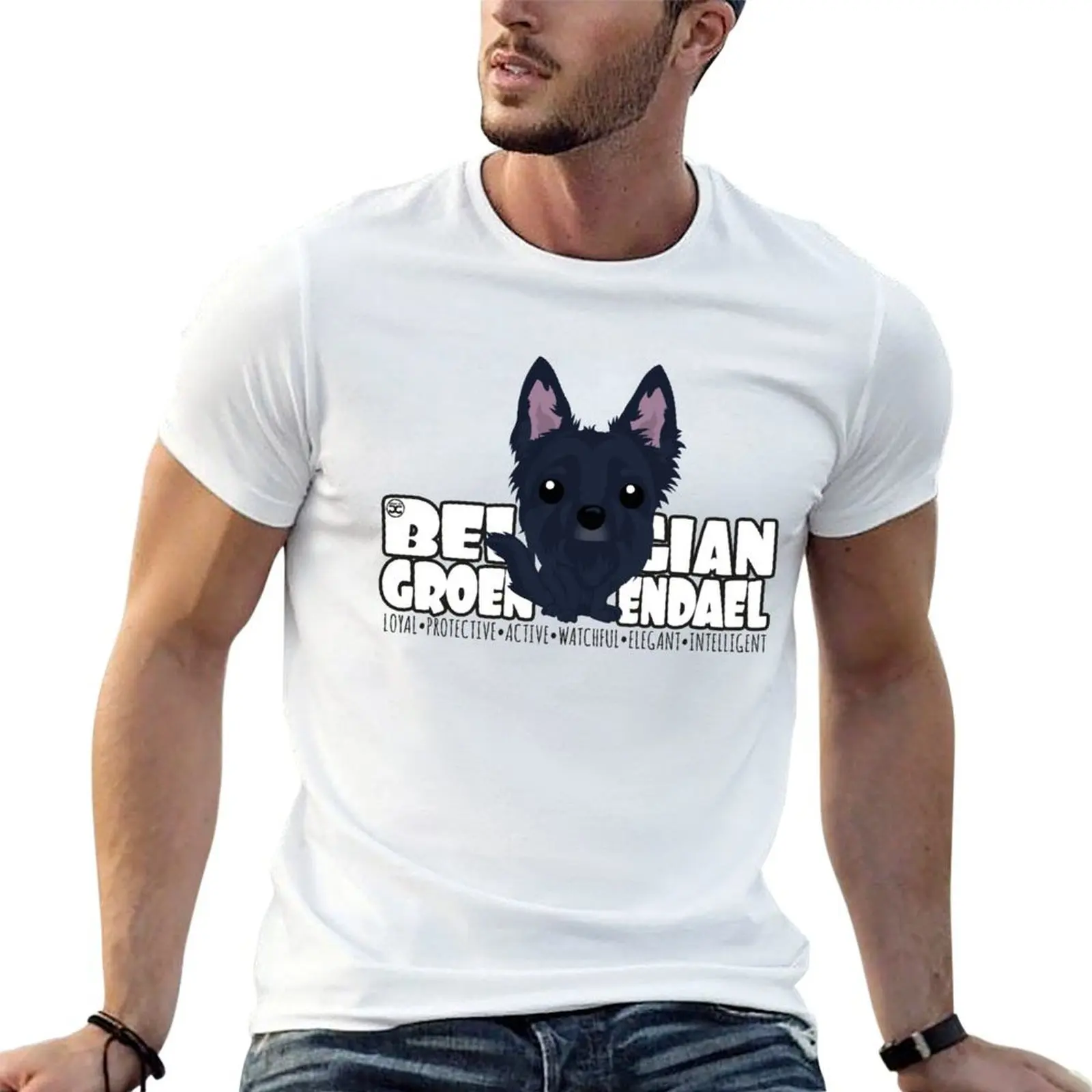 Camiseta belga Groenendael - DGBigHead, camisetas para hombre, paquete de camisetas blancas para hombre, camisetas lisas para hombre, paquete de camisetas de algodón