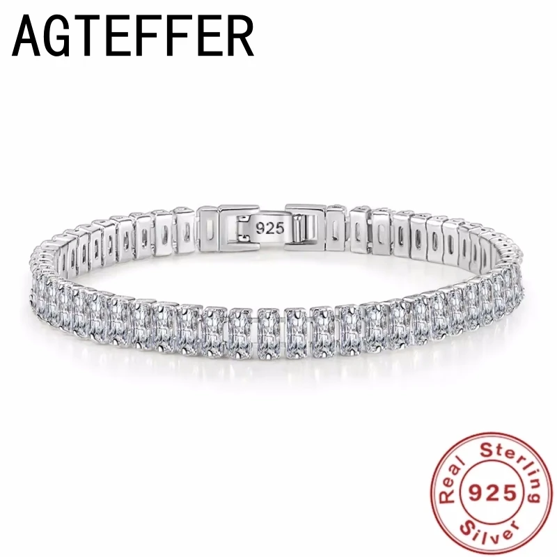 

New 925 Sterling Silver Bracelet Elegant Zircon Crystal Fine Jewelry For Women Girl Engagement Wedding Glamour 18CM