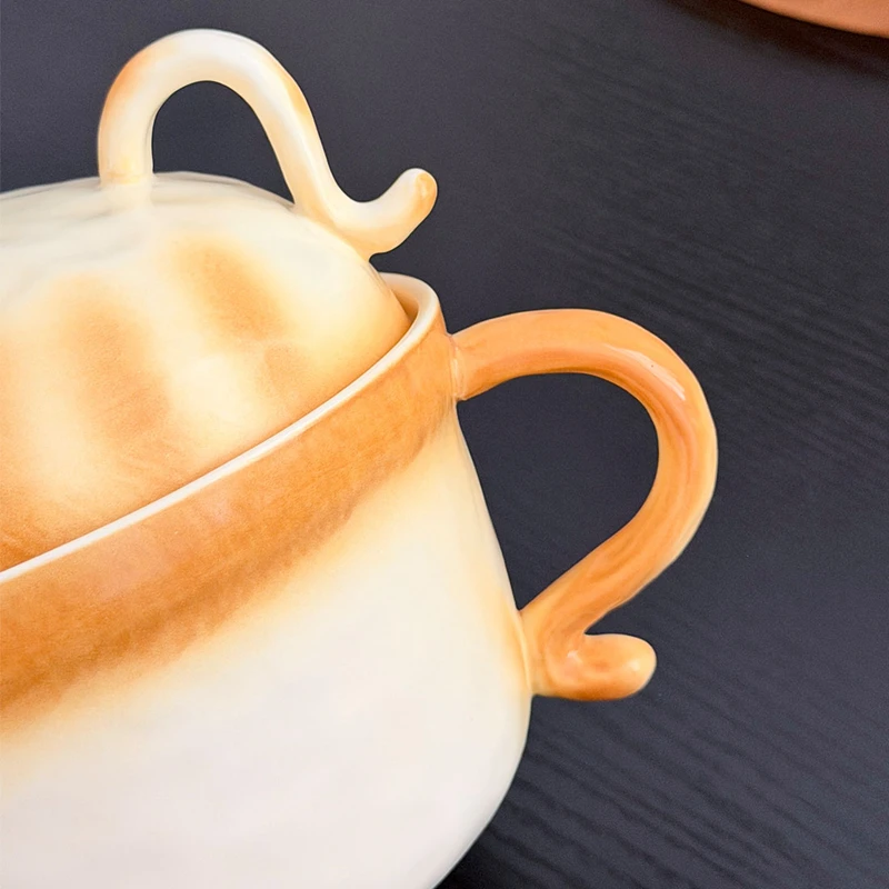Cute Cat Ceramic Noodle Bowl Set With Lid & Spoon, 1000ml Large Ramen Soup Bowl Microwave Safe