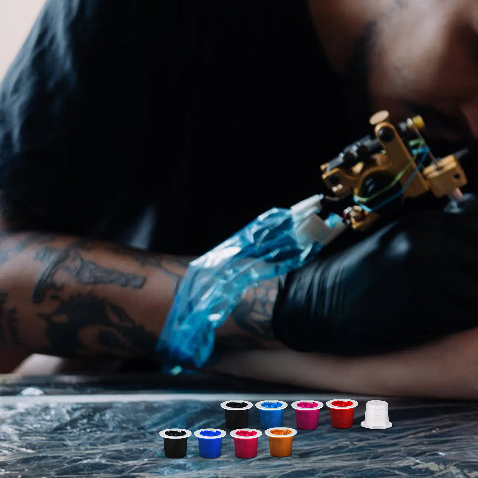 100Pcs Tattoos Ink Cups Premium Plastic Wide Edge Spill Proof for Tattooing Pigment Holders Ink Containers for Tattoo Supplies