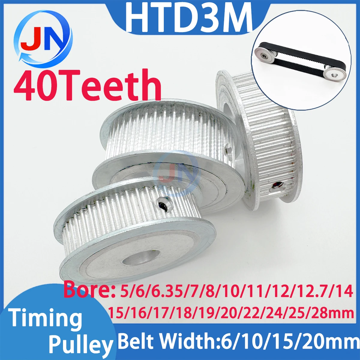 40T HTD3M Pulley 40Teeth 3M Timing Pulley Bore5/8/11/12/28mm Synchronous Wheels Belt Width6 10 15 20mm Gears HTD 3M Belt Pulley