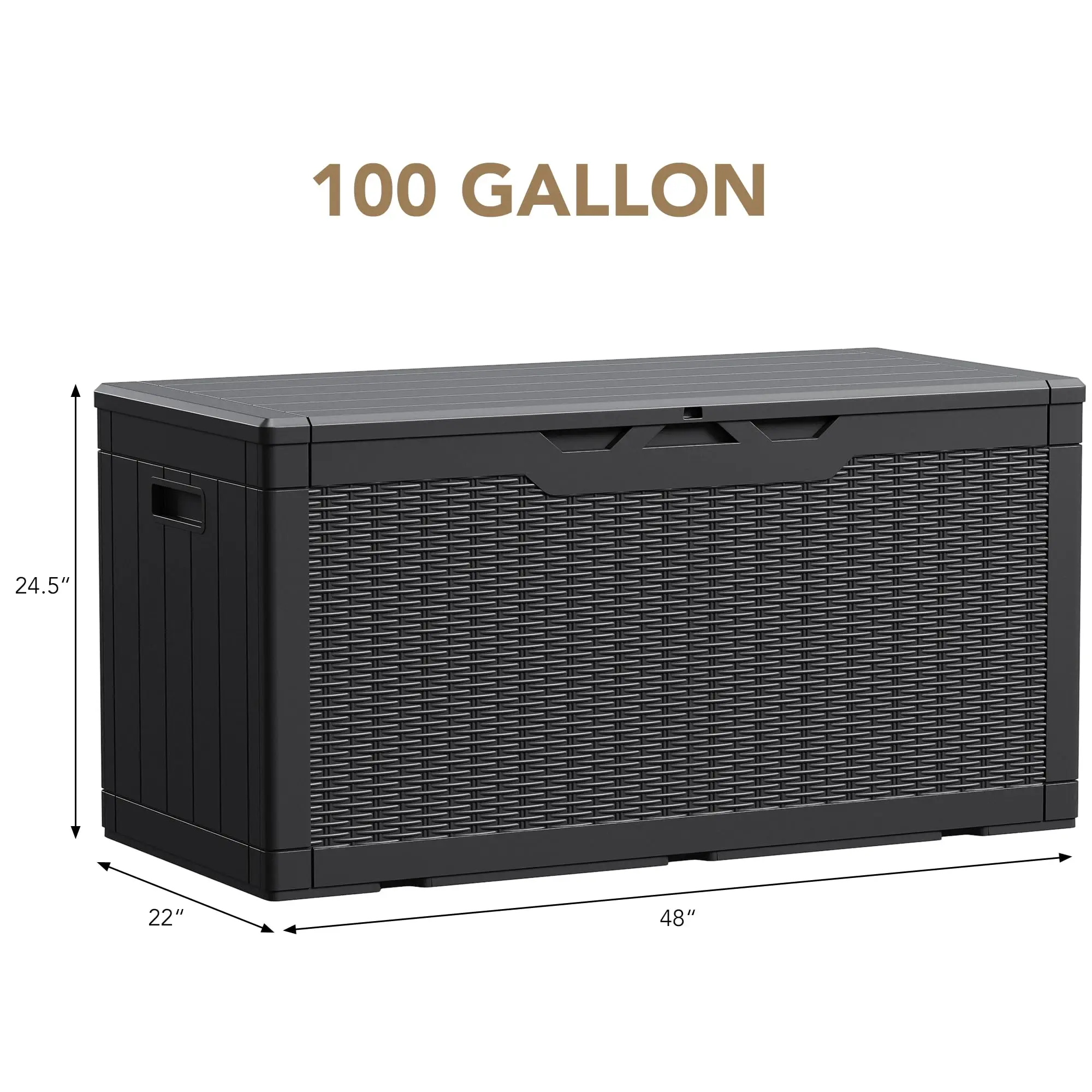 100 Gallon Waterproof Large Resin Deck Box Indoor Outdoor Lockable Storage,Black