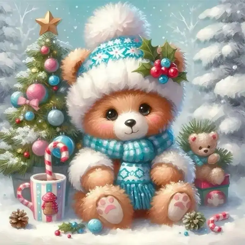 

PhotoCustom Diamond Painting Bear 5D Diamond Mosaic Animal Christmas Embroidery Complete Kit Home Decoration Art
