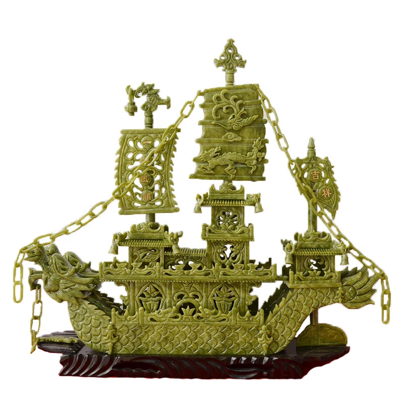 Jade Dragon Boat Living Room Decoration Office Home Jade Stone Jewelry Smooth sailing Boat Crafts Business Gifts