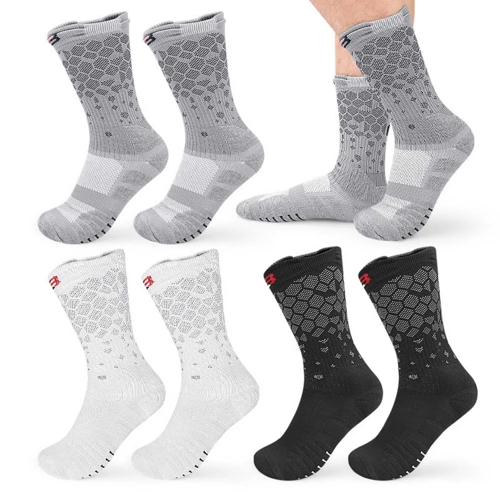 Elastische Strumpfwaren Sportsocken Stoßdämpfende schweißabsorbierende dicke Baumwollsocken Schwarz/Grau/Weiß Dicke Herrenstrümpfe Sport