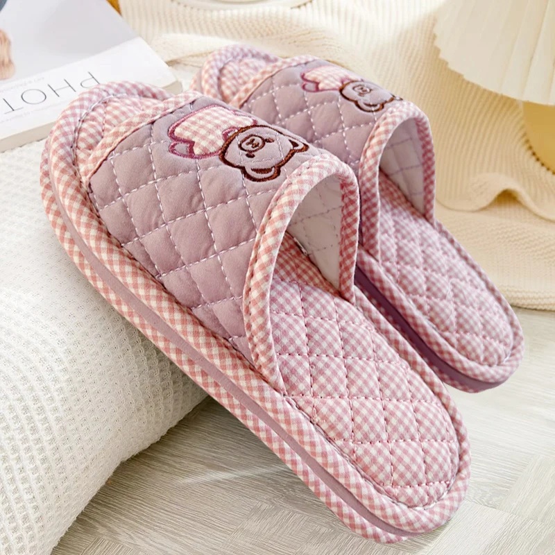 Home Cotton Fabric Silent Slippers Thick Bottom Couples Slippers Four Seasons Indoor Use Floor Slippers Quiet Home Slippers