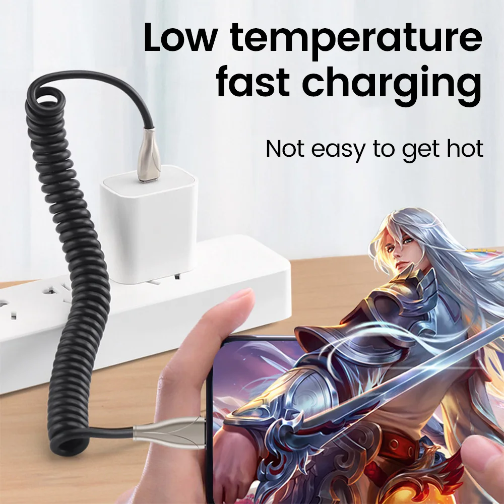 100W Fast Charging Type C Spring Cable Stretchable 6A Type C To Type C Data Cable for iphone 15 Samsung Huawei Car Phone Cord