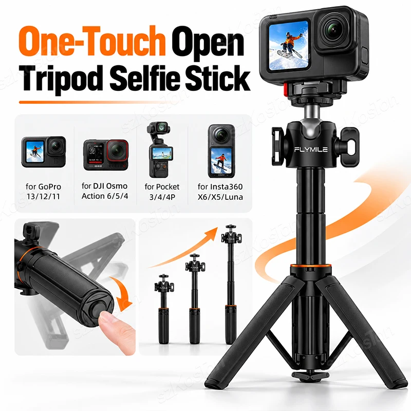 Selfie Stick Tripod for GoPro 13 12 11 10 9 8 DJI Osmo Action 6 5 4 Osmo 360 Pocket 3 4 4 Pro Insta360 X6 X5 X4 Luna Accessories