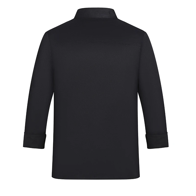 Uniforme de chef preto, casaco de cozinha de manga longa para restaurante, camiseta de chef, uniforme de trabalho de padeiro, roupas de cozinha de hotel, macacão de garçom