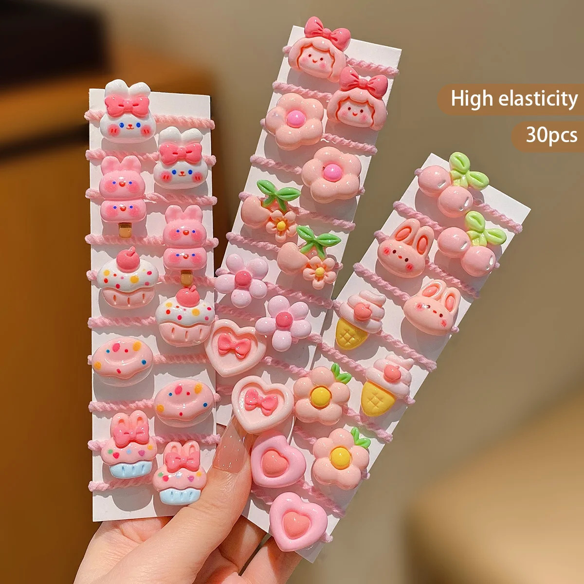 30 cartoon cute children\'s rubber bands, little girl hair rings suitable for daily use hair accessories