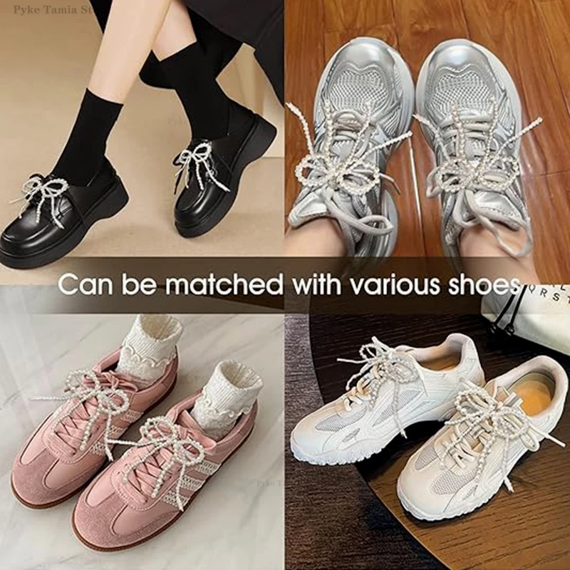 2pcs Shoelace Decorative Buckle Handmade Shoes Clip Double Layered Pearl Bead Bowknot Charm Bag Key Chain Pendant Accessories image 5