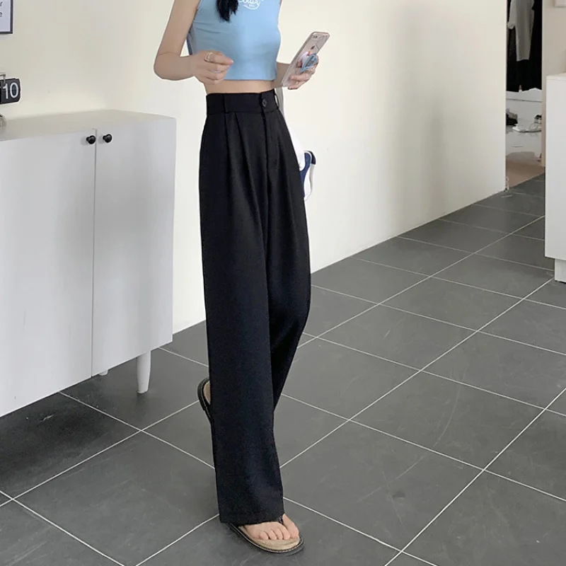 Women\'s Summer New Casual Black Short Sleeved Top+White Sling+suit Wide Leg Pants 3 Piece Korean Elegant Trousers Matching Set