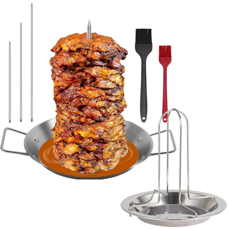 

Stainless Steel Vertical Skewer,For Steak Chicken Roaster Rack with Bowl,With Metal Replacement Spikes,Picnic kamado accessories