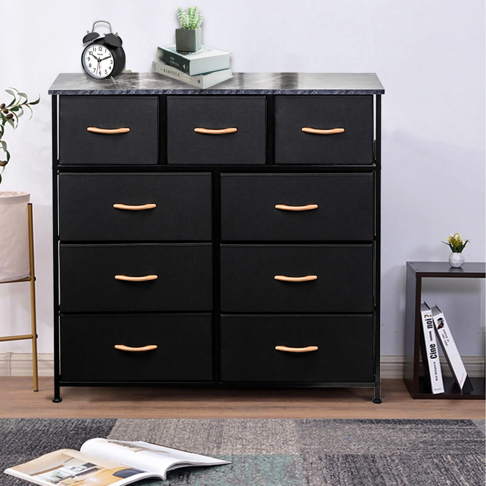 

US Dresser 9 Drawers Bedroom Furniture Storage Chest Organizer Closet Cabinet Black