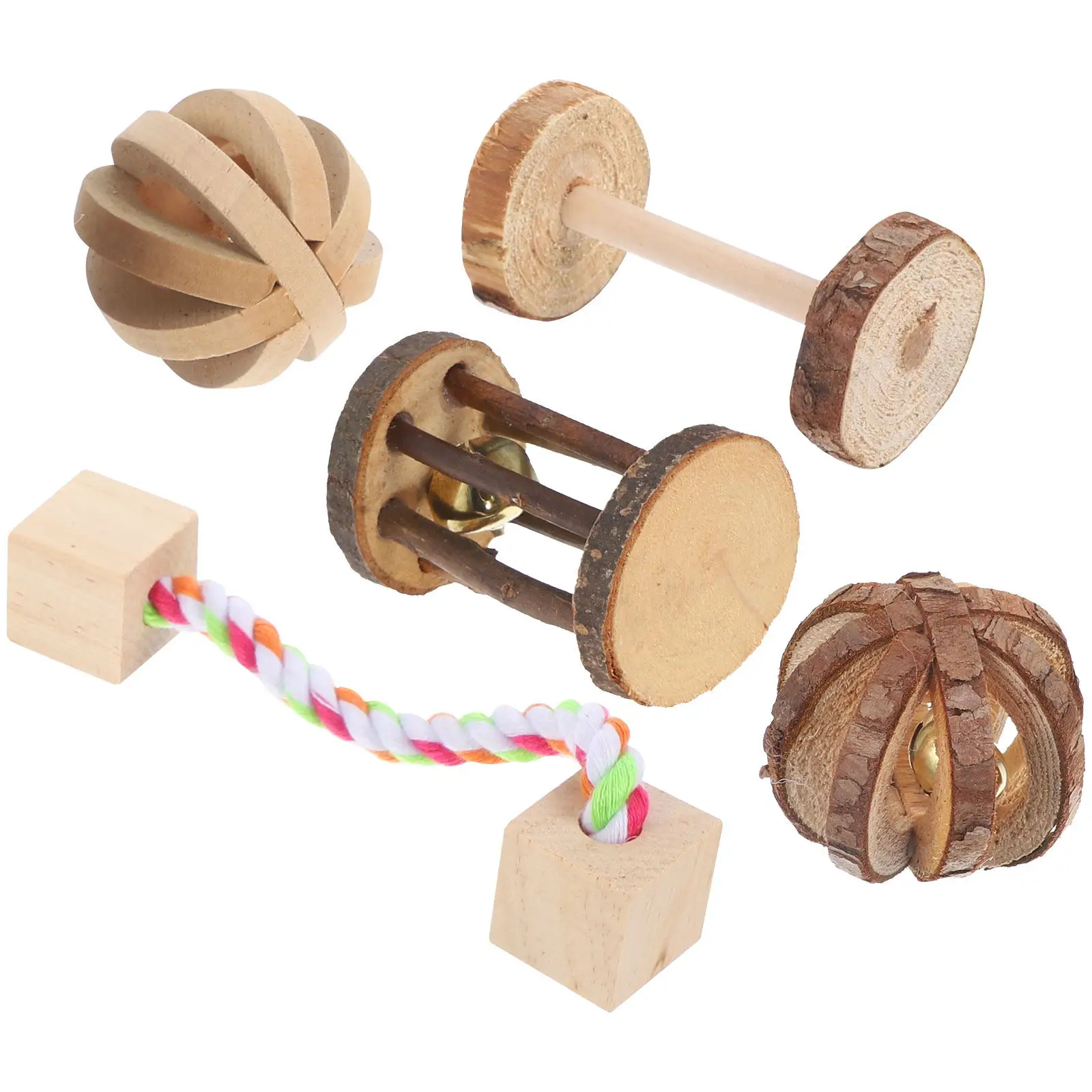 5Pcs Wooden Chew Set Bunny Rabbit Hamster Molar Teeth Cleaner Stress Relief Digestion Support Small Pet Accessory