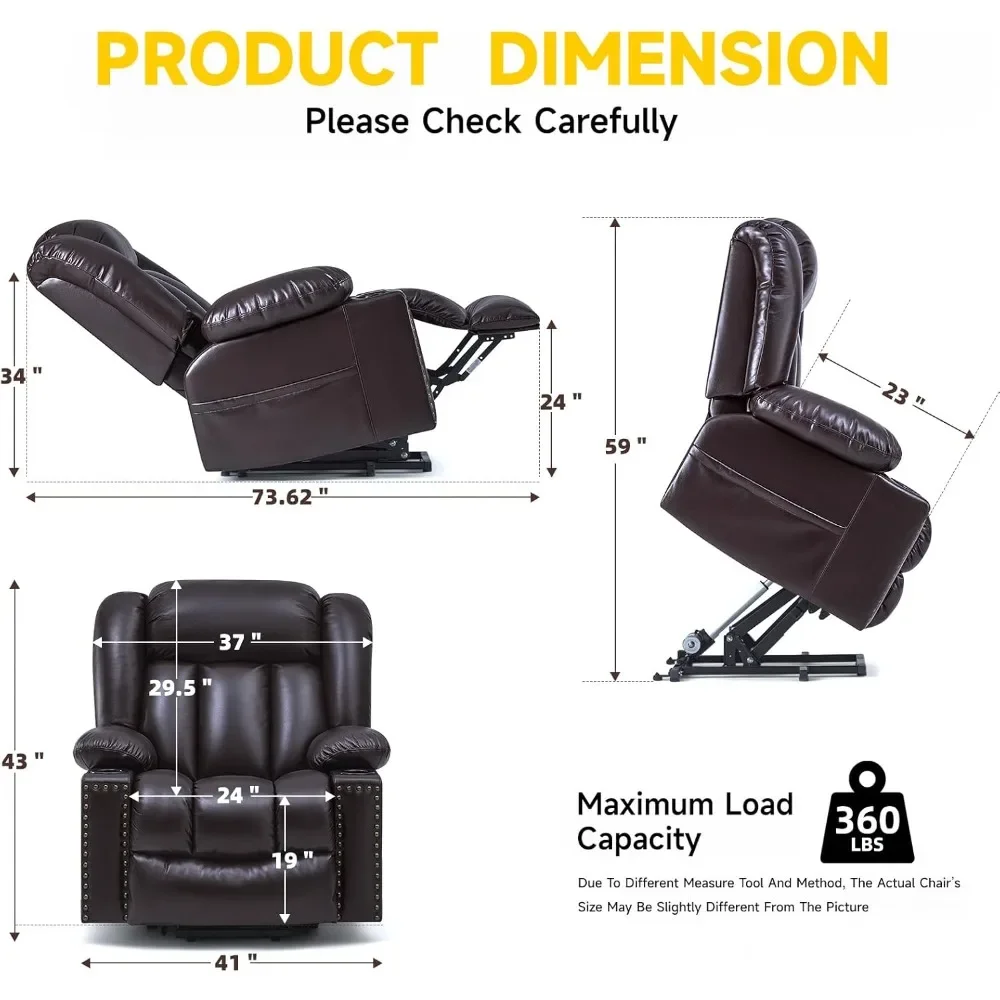 Large Electric Chair Lift Recliner for the elderly with heating and massage functions, oversized padded adjustable lift chair