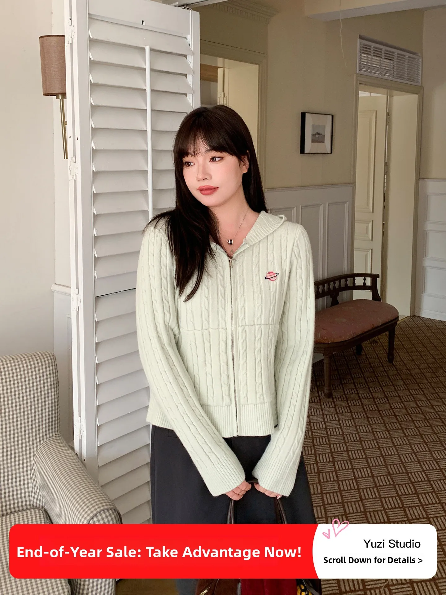 

YUZI Fi нежный ветровой витой вязаный свитер с капюшоном, женский осенне-зимний облегающий топ с вышивкой, большой размер, женская мода