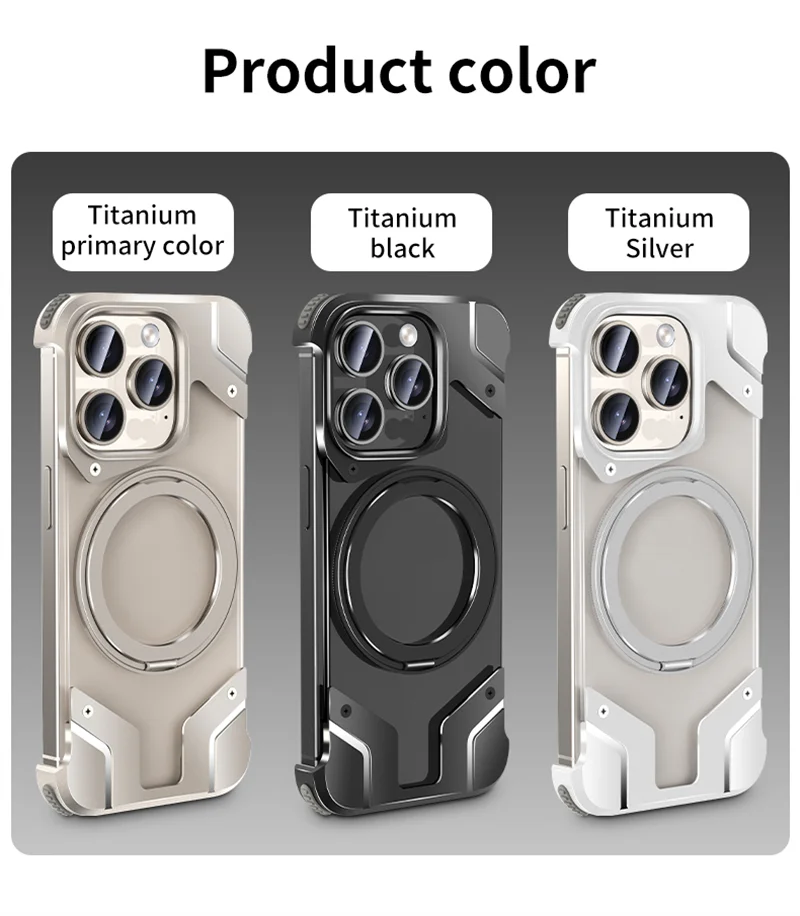 Magnetic Borderless 360° Rotating Bracket  Mecha Phone Case For iPhone 16 15 Plus 14 13 Pro Max Detachable Transparent Cover