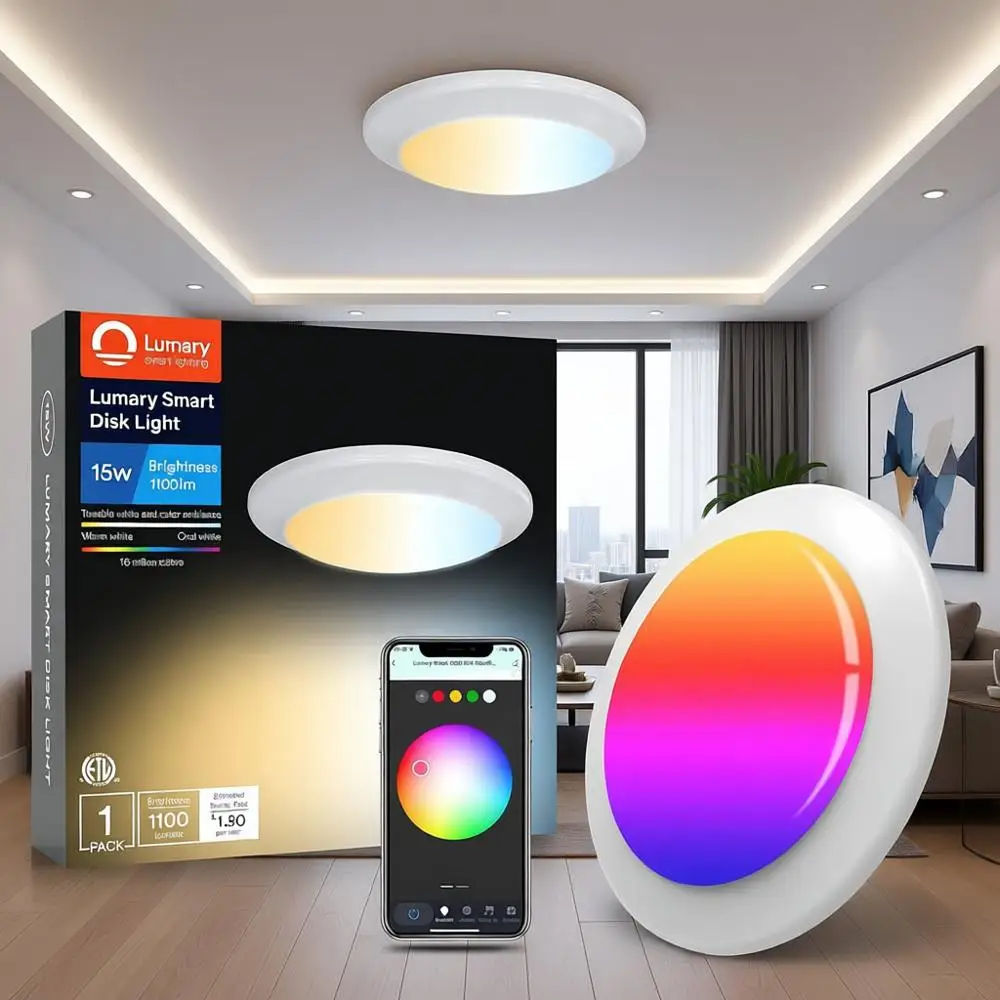 

Умные светодиодные потолочные светильники RGBWW 15 Вт, 5/6 дюймов, для встраиваемого и накладного монтажа, с изменением цвета 2700-6500K, диммируемые, совместимые