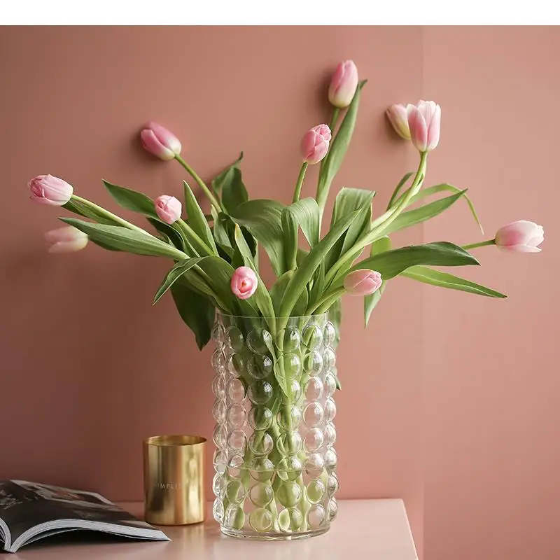 Bubble Relief Glass Vase Desktop Decor Transparent Vases Ornaments Flower Pot Insert American Rustic Home Decoration