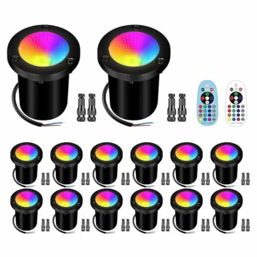 

Landscape Lighting - 10W RGB In-Ground Lights for Yard Garden, Waterproof Outdoor Use, Aluminum Housing, Black, Color-Changing