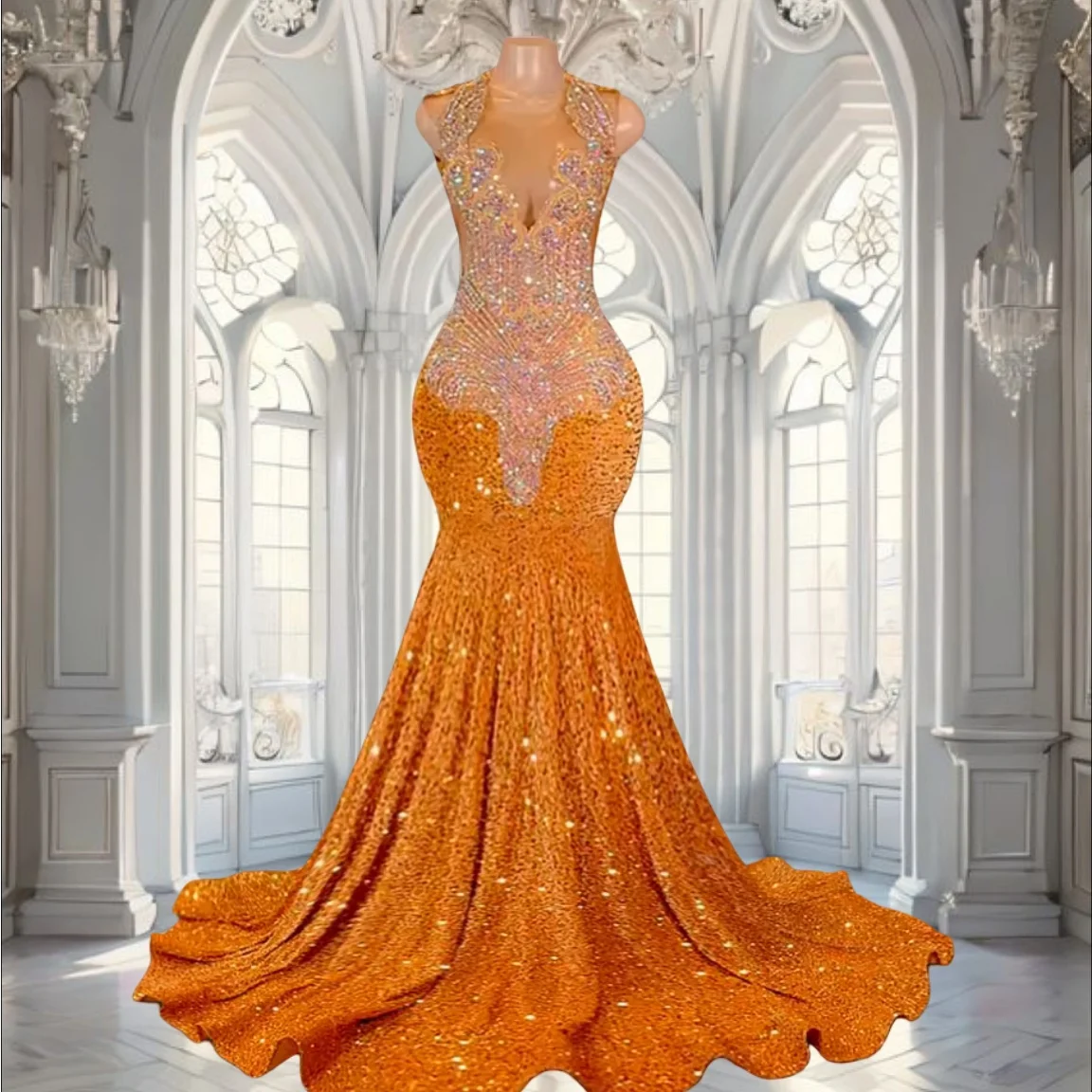 

Luxury Sparkly Sequined Mermaid Crystal Prom Dresses Long for Black Women 2025 Beaded Diamond Formal Evening Gowns Customized