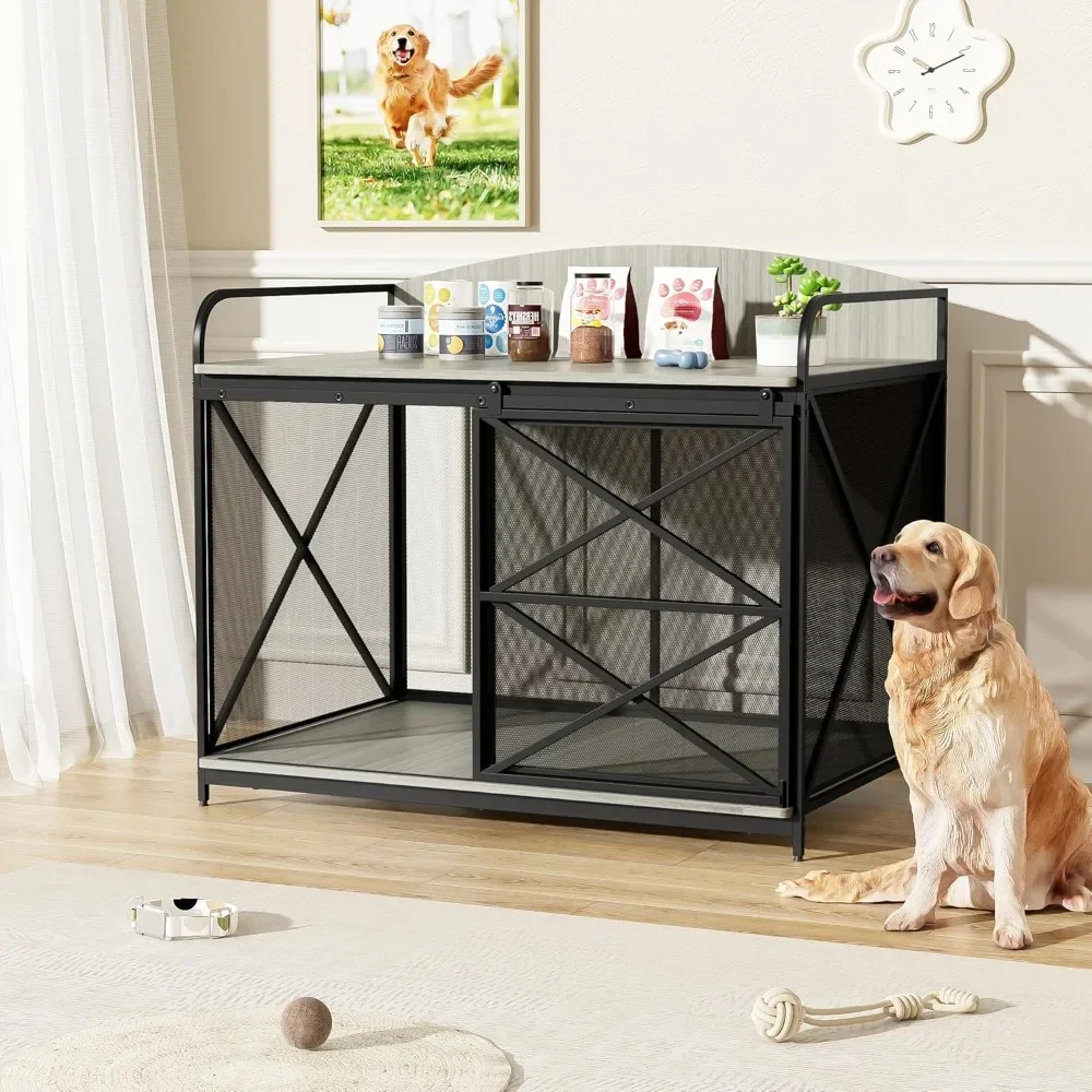 

Heavy Duty Large Dog Crate Furniture for Large and Medium Dogs, Farmhouse Wooden Dog Kennel Indoor End Table,