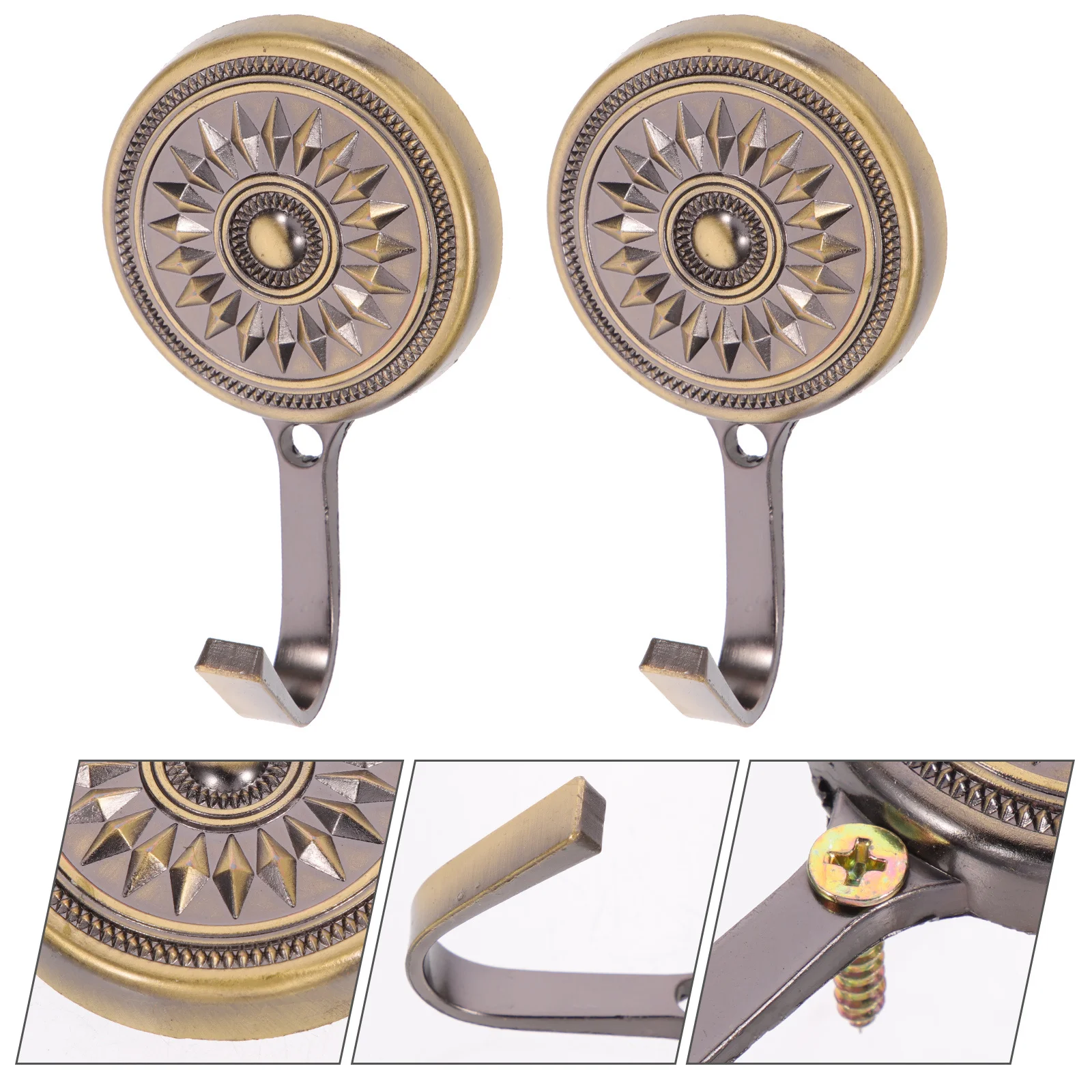 

2Pcs Zinc Alloy Curtain Holdbacks Vintage Metal Curtain Side Holders for Home Office Window Drapery Hooks Decorative Accessories