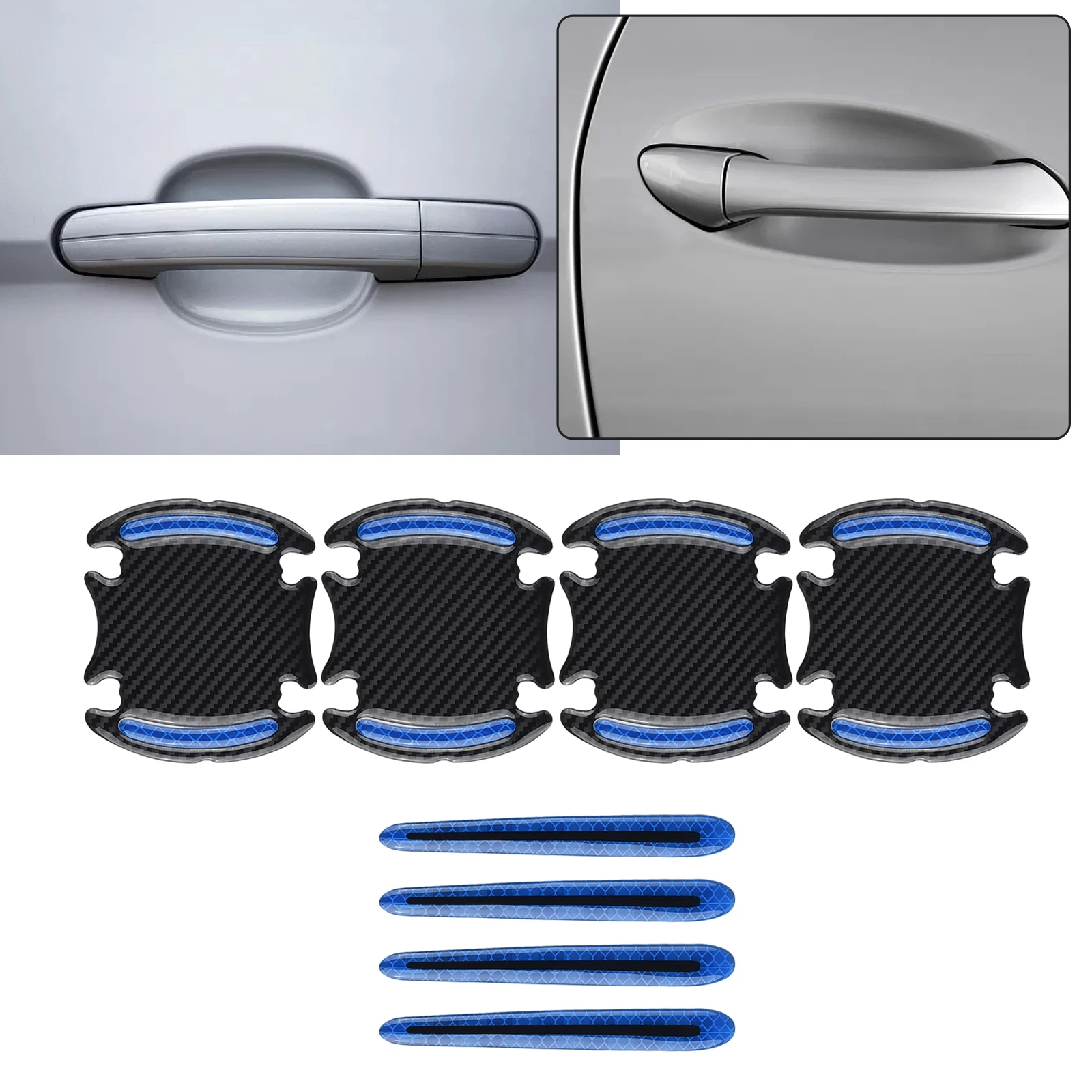 8Pcs Reflective Car Door Handle Bowl Protector Stickers Designed to Prevent Scratches and Provide Extra Visibility While Driving