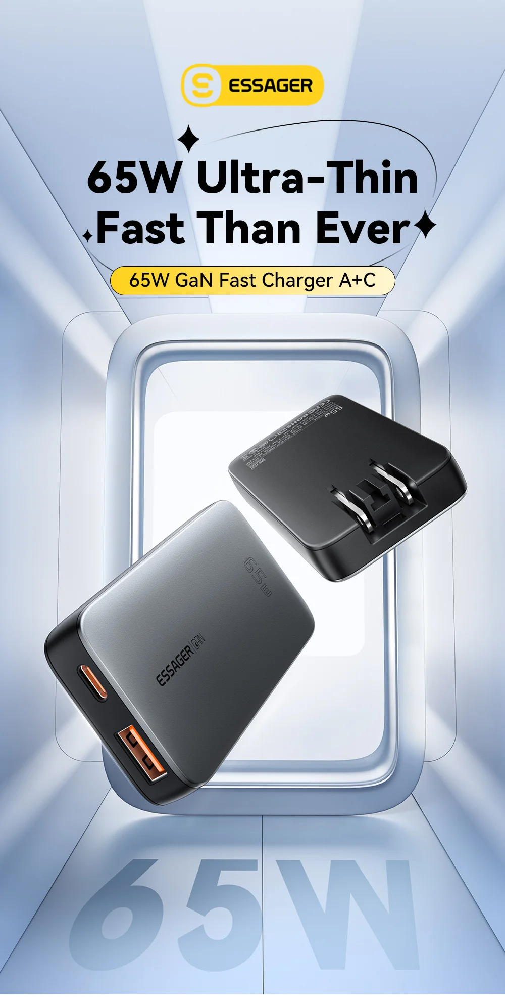 Essager 65W GaN Charger USB Type C Quick Charge 3.0 Fast Charger for iPhone 15 14 Xiaomi Samsung ipad Macbook Tablet PD Charger