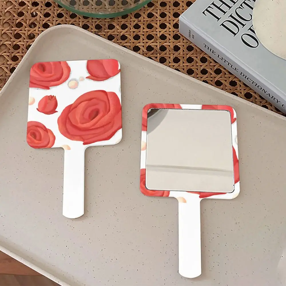 Portable Hand-Held Make-Up Mirror Flower Creative Square Mirrors Ins Style Square Cosmetic Mirror Woman
