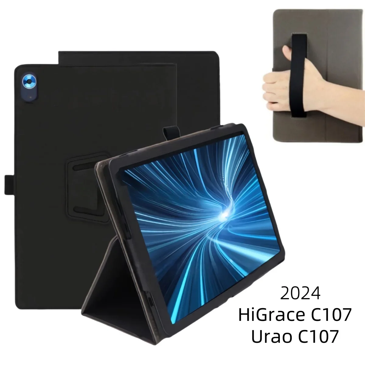 Magnetic Case for HiGrace C107 Tablet 10.1 Inch 2024 Folding Folio Stand Pu Leather Cover with Handstrap for Urao C107 10.1