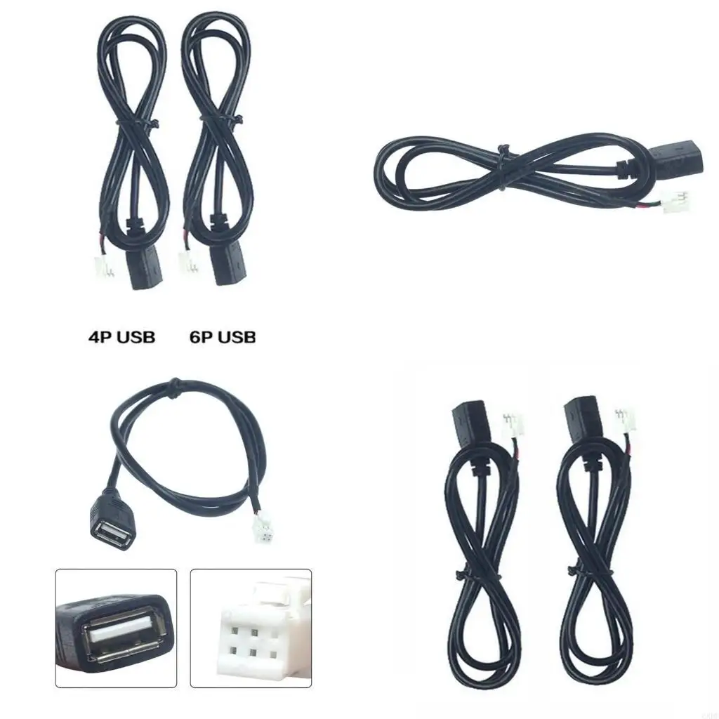 6XDF 1M Car Stereo Boat Flush Mount USB Port 3.5mm AUX Extension Cable Mounting Panel F4Pin+6Pin Connector 2x
