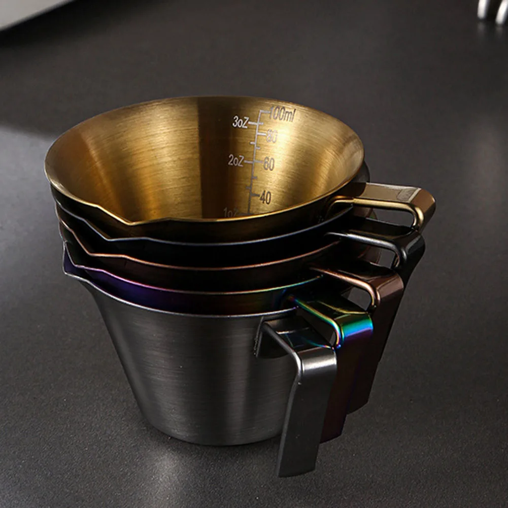 Stainless Steel Espresso Measuring Cup 304 Grade V Spout Handle Dual Scale oz ml 3.4oz Capacity for Daily Coffee Use