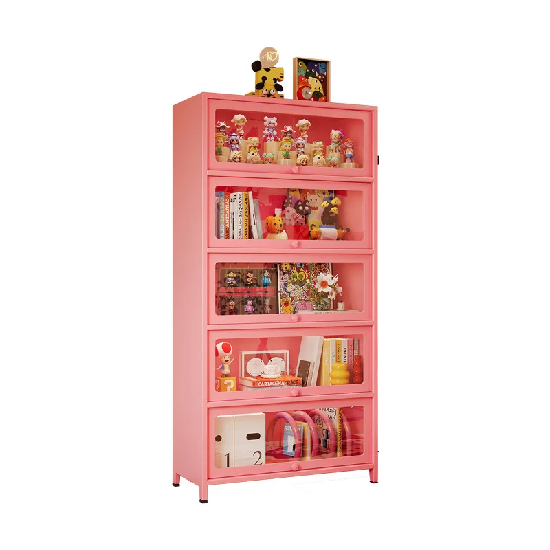Steel bookshelf, glass bookcase with door, dopamine display case, dust-proof storage