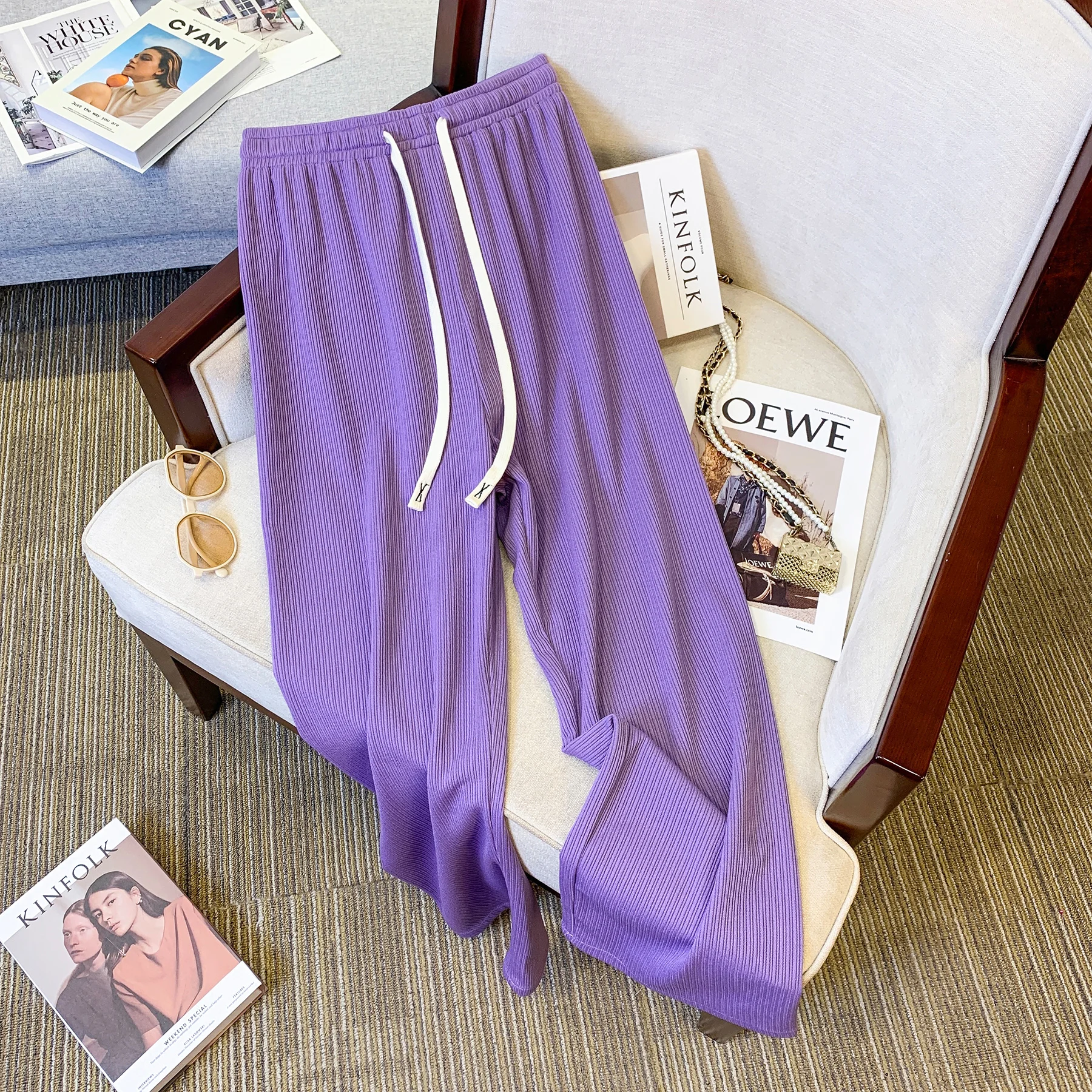 Calça feminina de cordão com elástico na cintura alta, plus size, branca, preta, rosa, tamanho grande, nova chegada, outono 2022