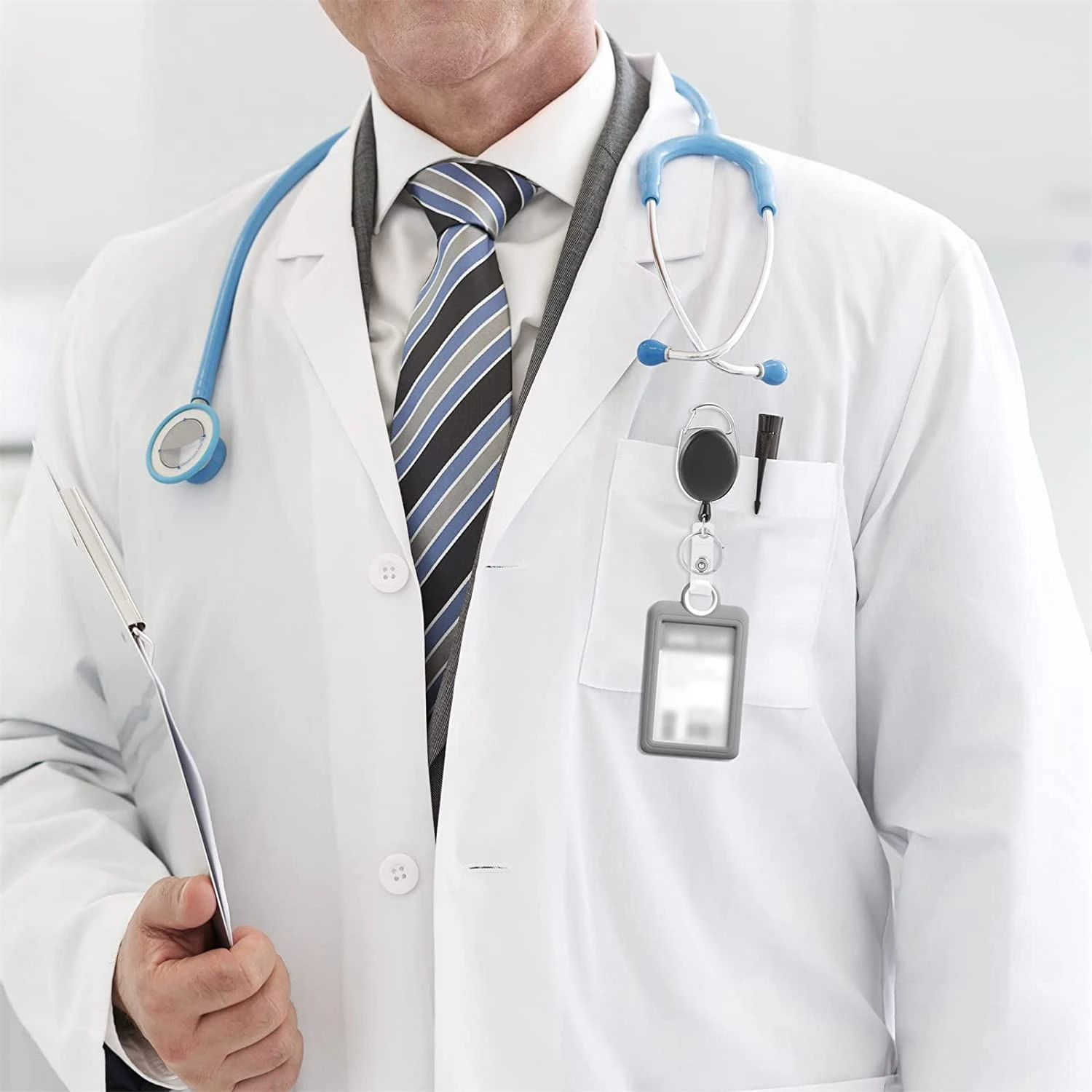 

AA26P Extendable Key Fob, Set of 4 ID Jojo Badge Reel with Vinyl Strap and Key Ring, Extendable Lanyard, Carabiner