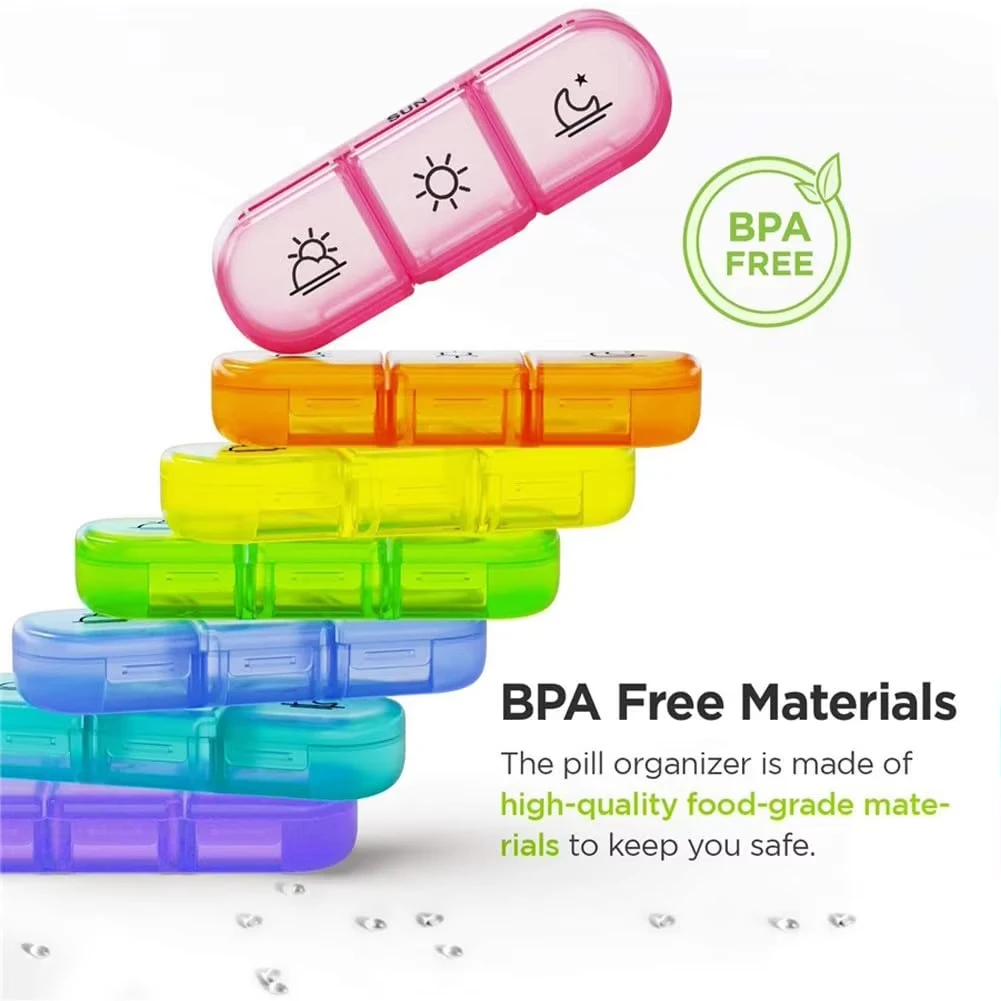 Weekly Portable Pill Box 7 Days with 3 Separate Compartments for Medications Vitamins Compartments Medicine Organizer First Aid